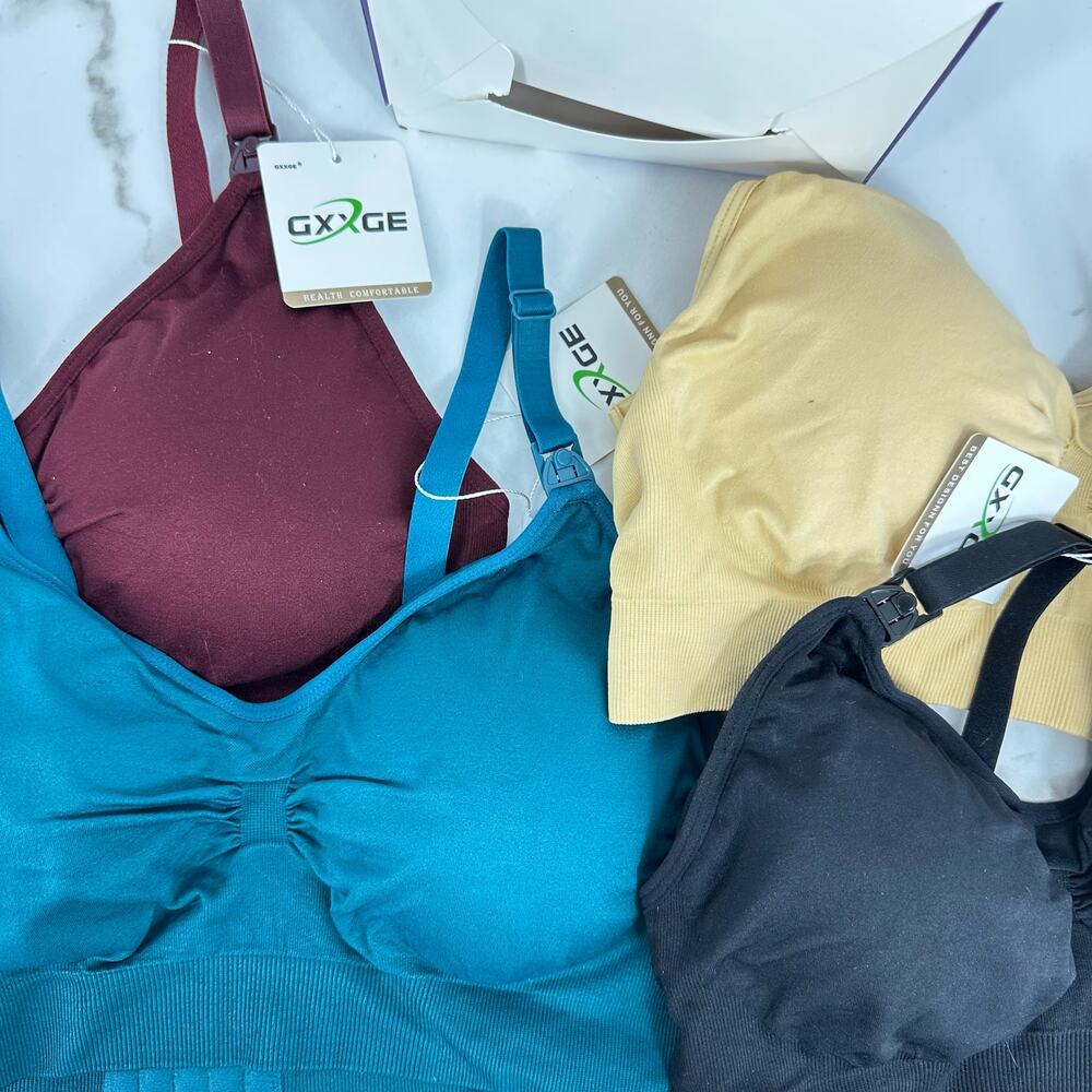 GXXGE Maternity Nursing Bra 4 pc Set Size L Black Tan Blue Burgundy Stretchy NEW - Picture 3 of 7